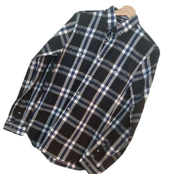 Express Men's Black‎ & Blue Dress Shirt Long Sleeves Size Medium - Picture 1 of 11
